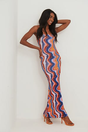 Red Print Recycled Bandeau Maxi Dress