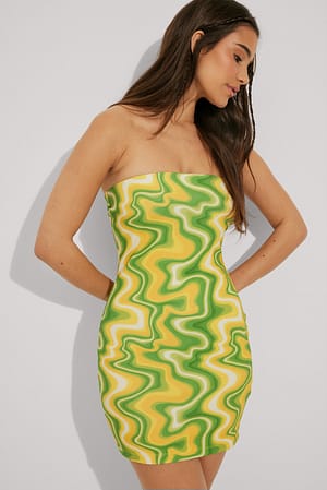 Green Swirl Print Bandeau Mini Dress