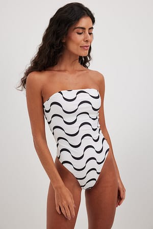 Black/White Print Bandeau Swimsuit