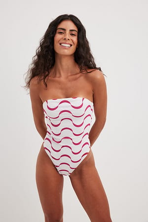 Pink/White Bandeau Swimsuit