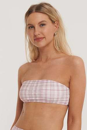 Pink Check Bandeau Bikini Top