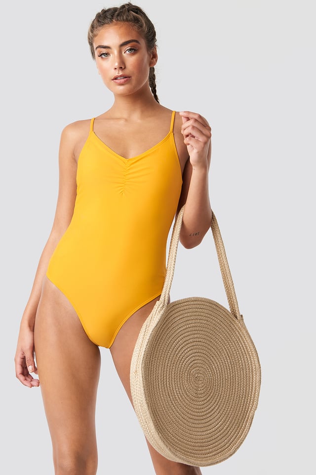 Basic Front Ruched Swimsuit Citrus