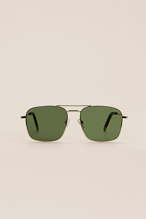 Gold/Green Okulary przeciwsłoneczne z prostymi metalowymi oprawkami
