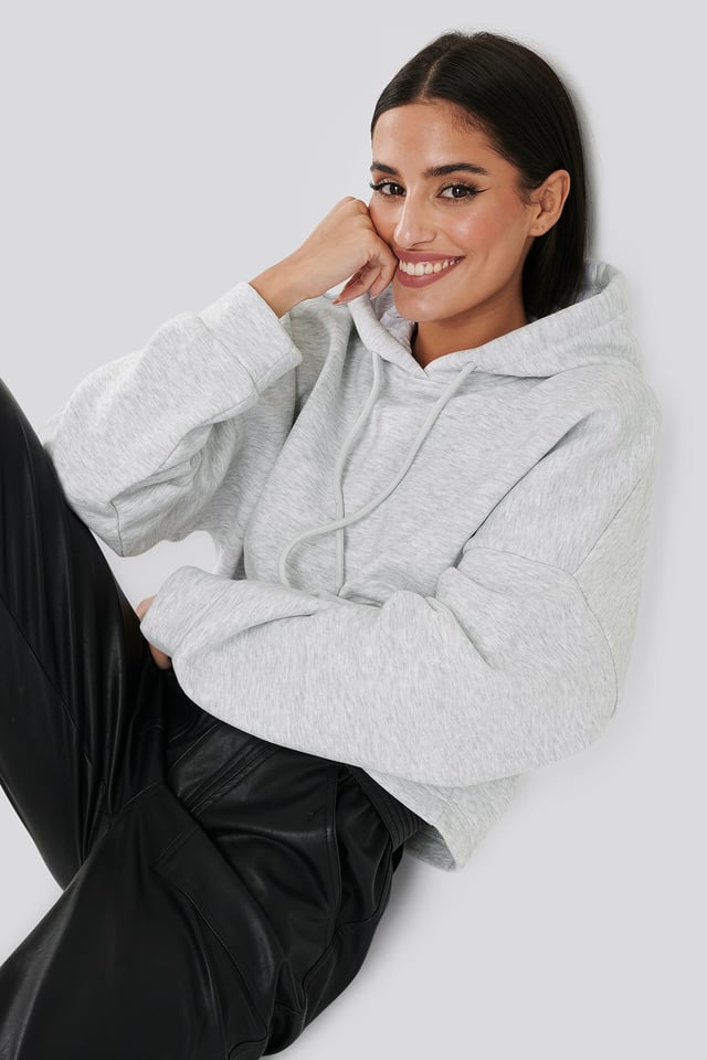 Basic Oversized Cropped Hoodie Light Grey Melange