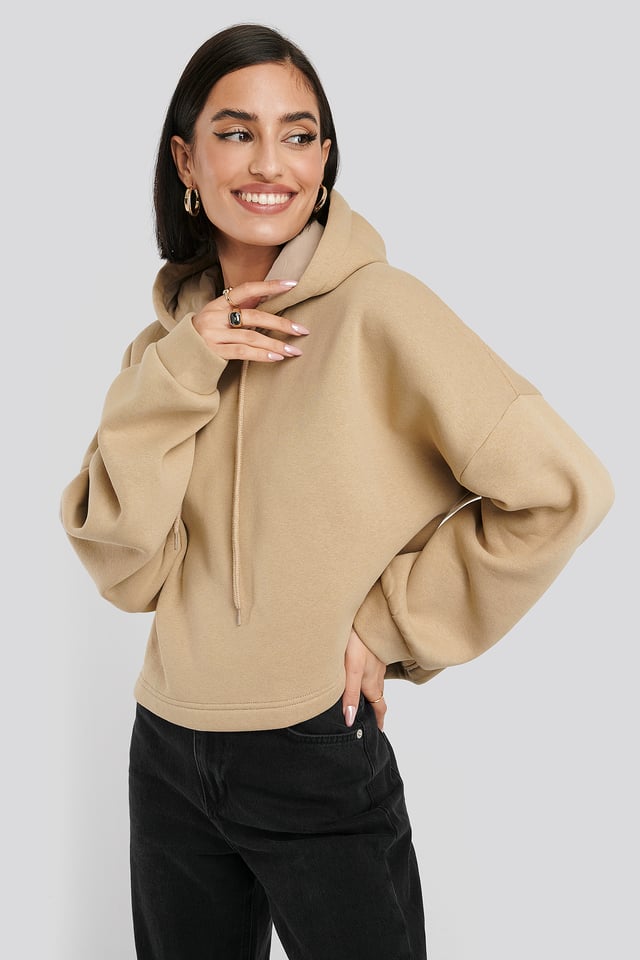 Basic Oversized Cropped Hoodie Dusty Light Beige