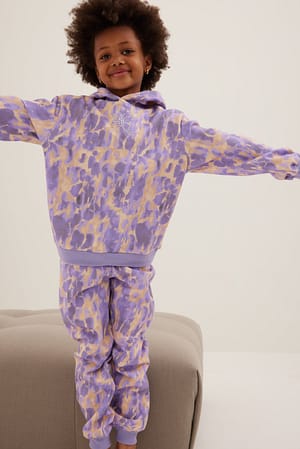 Lilac Print Hættetrøje i overstørrelse