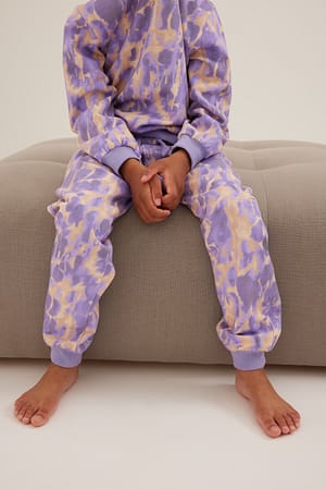 Lilac Print Proste spodnie dresowe oversize