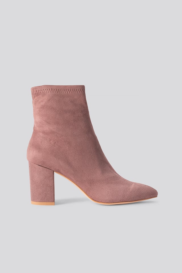 Basic Pointy Block Heel Booties Dusty Pink