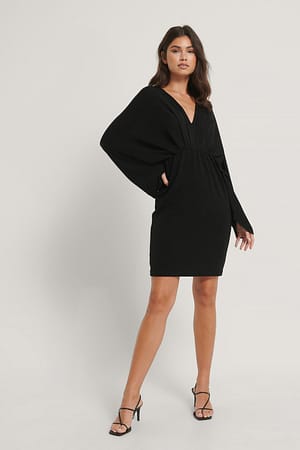 Black Robe Mini À Paillettes Manches Chauve-Souris
