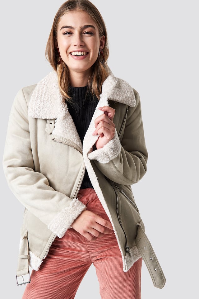 Belted Aviator Jacket Beige