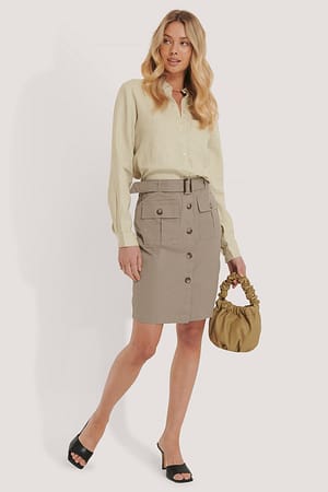 Sand Belted Cargo Pockets Mini Skirt