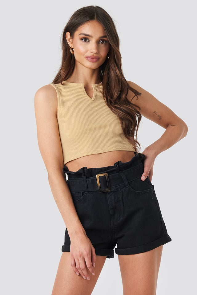 Belted Denim Shorts Black