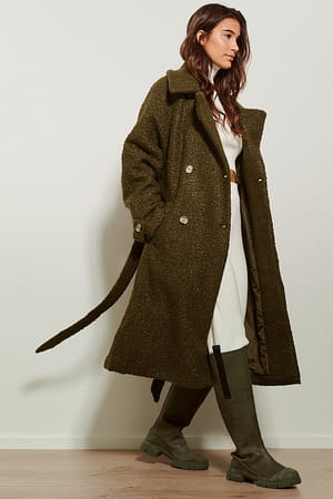 Dark Army Belted Double Buttoning Coat