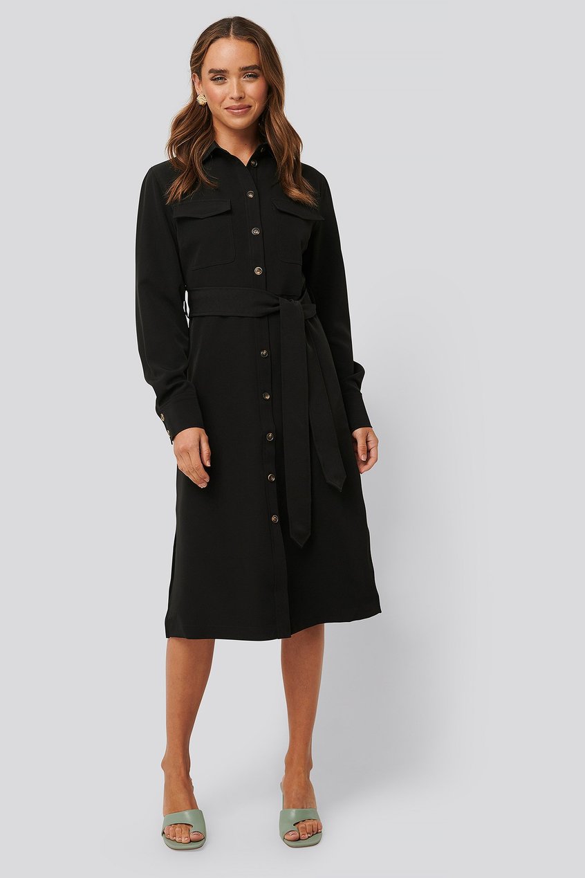Robes Robes Manches Longues | Belted Long Shirt Dress - BU65220