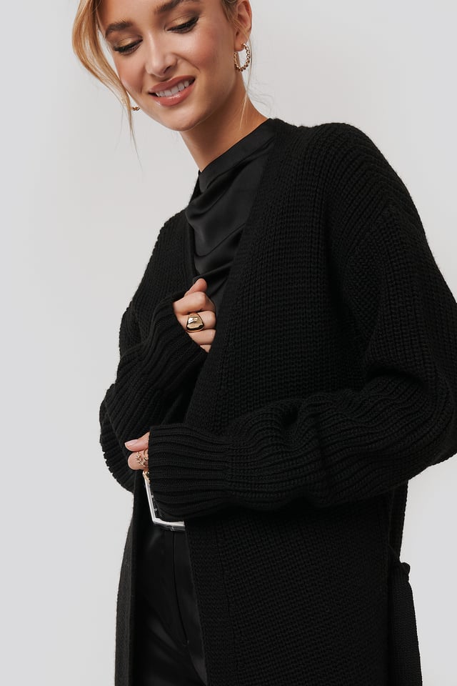 Belted Maxi Cardigan Black