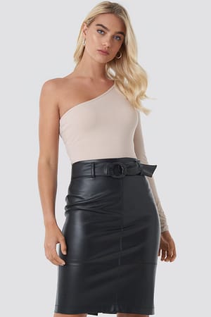 Black NA-KD Trend Belted Midi Skirt