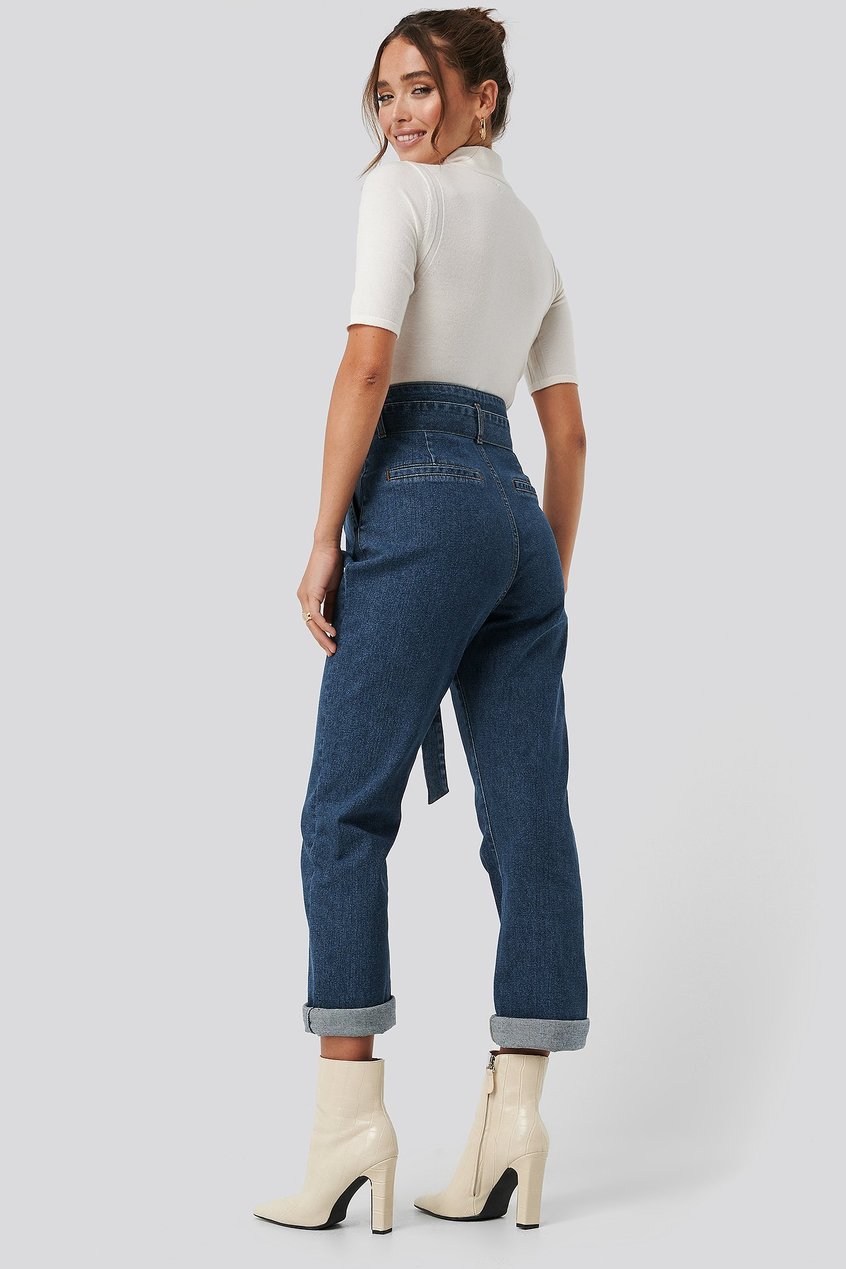 Jeans Bootcut Jeans | Belted Paperbag Turn Up Jeans - MG45345