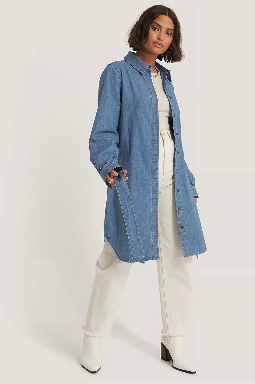 Robes Robes Chemise | Robe chemise en jean à ceinture biologique - OE48903