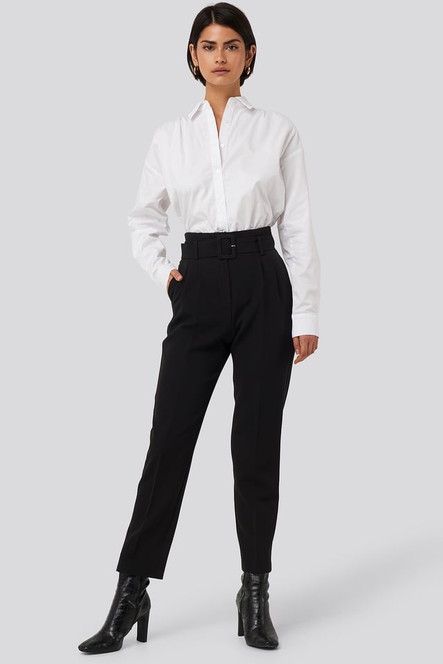 Belted Suit Pants Black