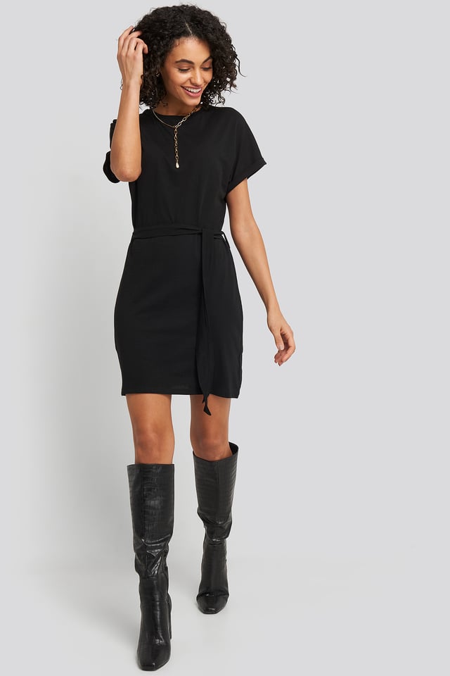 Belted T-shirt Dress Black