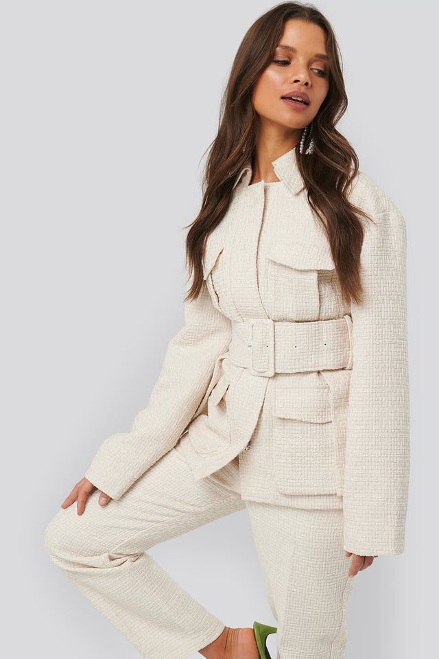 Belted Tweed Jacket Offwhite