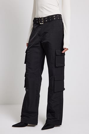 Black Pantaloni cargo con cintura