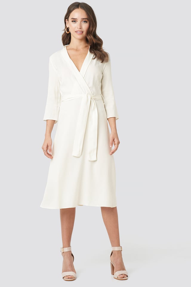 Belted Wrap Midi Dress Offwhite