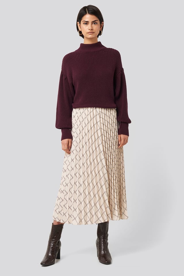Big Check Pleated Skirt Sand