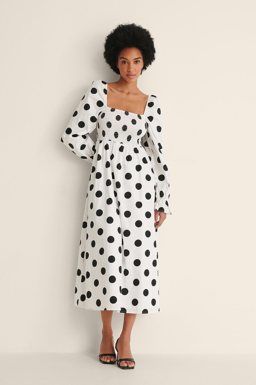 Kleider Gesmokte Kleider | Organisches Midi-Kleid aus Baumwolle mit großen Punkten - VQ76839