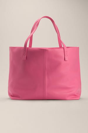Strong Pink Læder stor shoppingtaske