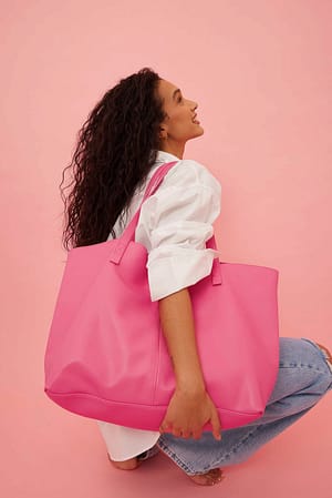 Strong Pink Big Leather Tote
