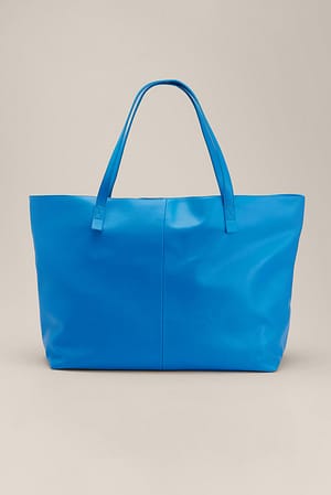 Strong Blue Læder stor shoppingtaske