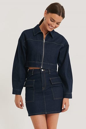Dark Blue NA-KD Trend Big Pocket Denim Skirt