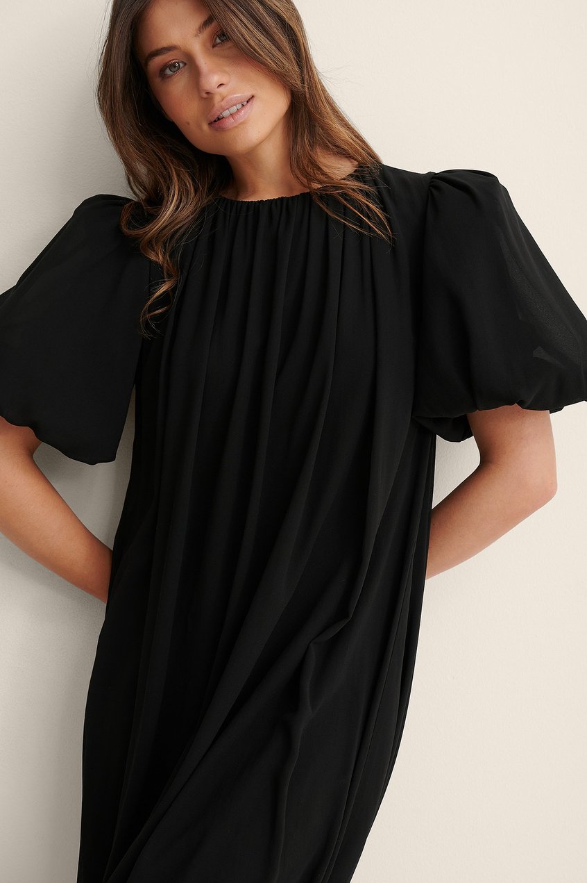 Kleider Sommerkleider | Big Puff Sleeve Chiffon Dress - RU97155