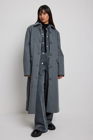 Grey Big Shoulder Oversized Coat