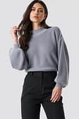 Grey Big Sleeve Knitted Sweater