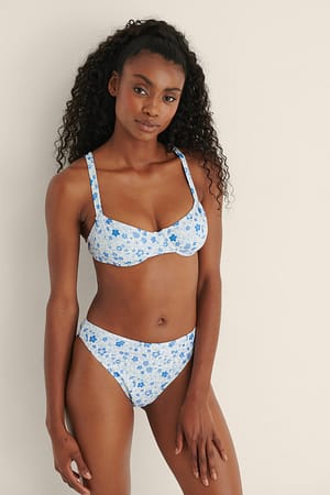 Blue Flower Print Bikini Bottom