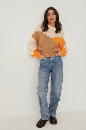 Orange Mix Block Colour Knitted Sweater