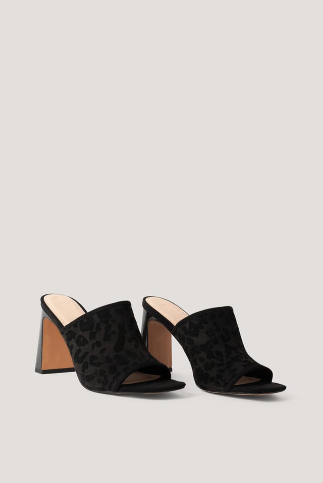 Block Heeled  Mules Black
