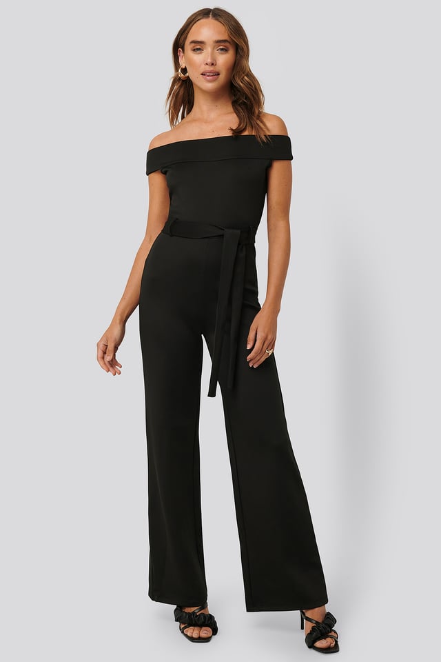 Boat Neck Jersey Jumpsuit Black