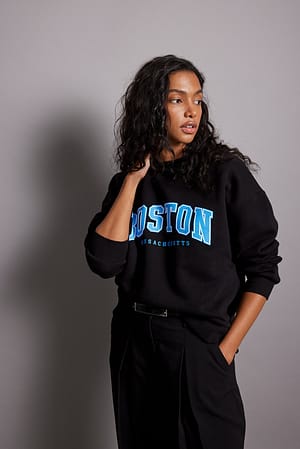 Black NA-KD Boston City Print Sweatshirt