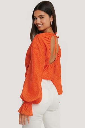 Orange Bluse Med Snøring