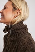 Brown Boxy Cable Knit High Neck Sweater