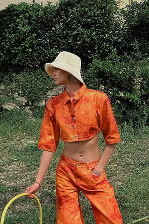 Orange Print Krótka kurtka dżinsowa