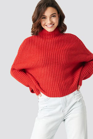 Red NA-KD Trend Boxy High Neck Knitted Sweater
