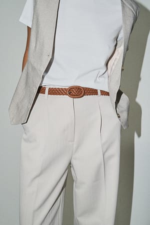 Brown Braided Covered Buckle Belt