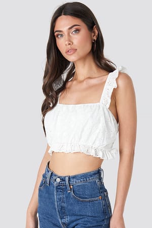 Optical White Broderie Anglais Crop Top