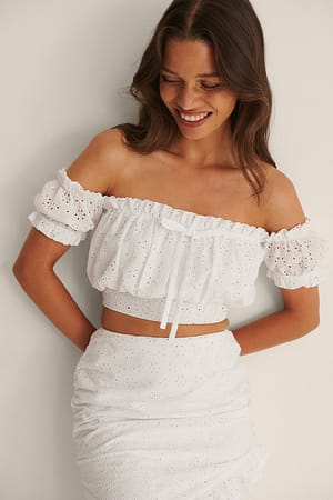 White Broderie Anglaise Crop Top