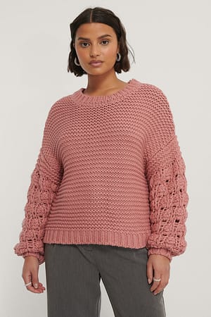 Dusty Pink Bubble Sleeve Knitted Sweater