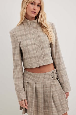 Checkered Buckle Detail Mini Skirt